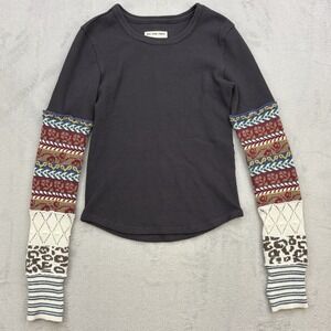 Free People Thermal Women Small Gray All In Cuff Top Thumbholes Top Sweater Boho